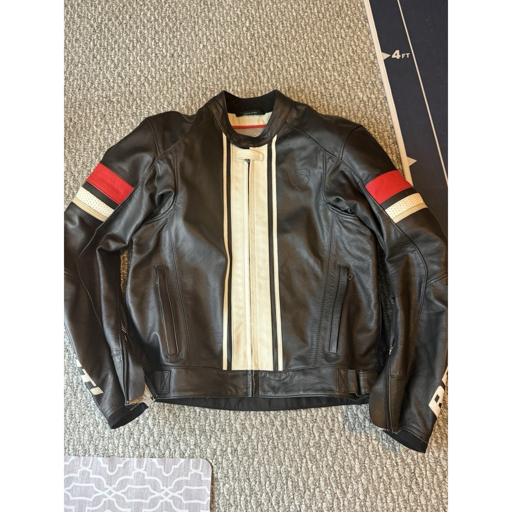 REV'IT! Leather CR Motorcycle Jacket CE Armored Men's Size 54 Cafe Racer Retro